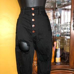 GLAM! Black  Capri jeans with rose gold buttons!